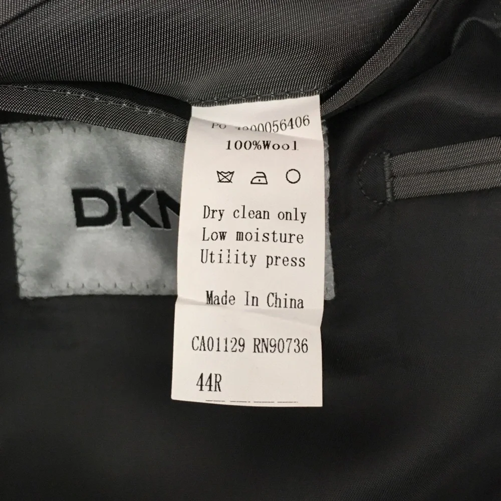 Dkny 44r mens suit solid gray slim fit 2 piece 100% wool 2 buttons new ea0079